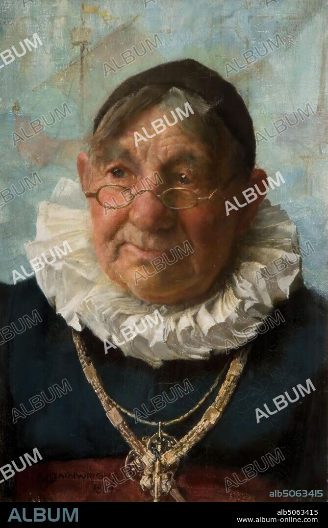 The Old Burgomaster, 1884 William John Wainwright, Oil Painting, Glasses, Portrait, Male, Collar, Ruff.