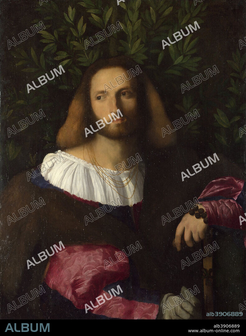 JACOPO PALMA THE ELDER. Portrait of a Poet. Date/Period: Ca. 1516. Painting. Oil, canvas, transferred, wood,, remounted 1916. Height: 83.8 cm (32.9 in); Width: 63.5 cm (25 in).