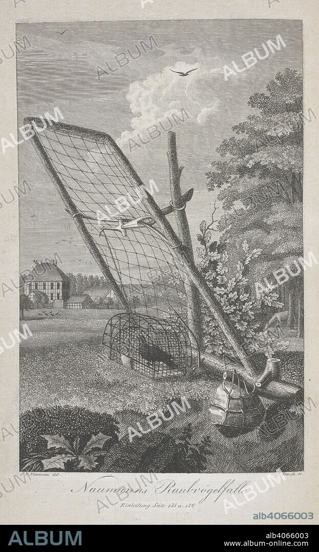 JOHANN ANDREAS NAUMANN. Naumann's Raubvogelfalle. A type of birdcage. J. A. Naumann's ... Naturgeschichte der VoÌˆgel Deutschlands, nach eigenen Erfahrungen entworfen. Durchaus umgearbeitet, ... sehr vermehrt ... und ... aufs Neue herausgegeben von ... J. F. Naumann. (Fortsetzung der NachtraÌˆge, ZusaÌˆtze und Verbesserungen von Dr. J. H. Blasius, Dr. E. Baldamus und Dr. F. Sturm.) [With coloured plates.]. Leipzig ; Stuttgart, 1822-60. Source: 1257.h.1-13, vol.III frintispiece. Language: German.