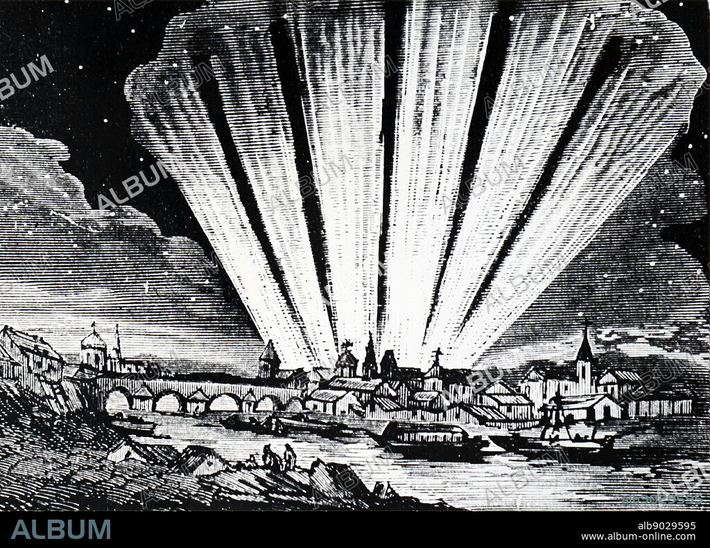 Engraving depicting Chéseaux's comet of 1747. Discovered by Jean-Philippe de Chéseaux (1718-1751) a Swiss astronomer. Dated 18th century.