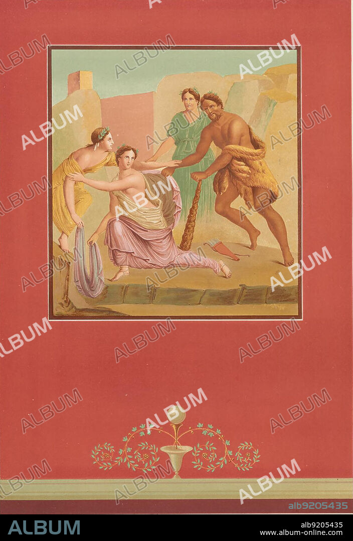 Herkules und Iole, in der griechischen Mythologie die Tochter des Königs Eurytos von Oichalia, Wandmalerei, Fresko aus dem historischen Pompeji, digital restauriert / Hercules and Iole, in Greek mythology the daughter of King Eurytos of Oichalia, mural, fresco from historic Pompeii, digitally restored.