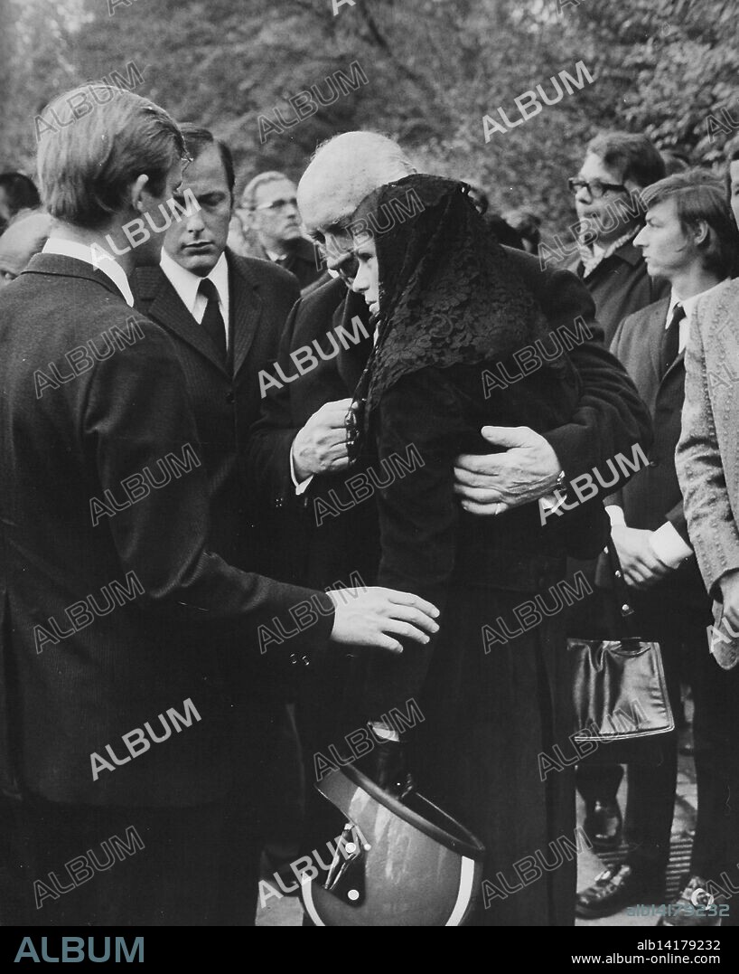 Jo Siffert's funeral, Friborg 1971; widow Simone Siffert-Guhl.