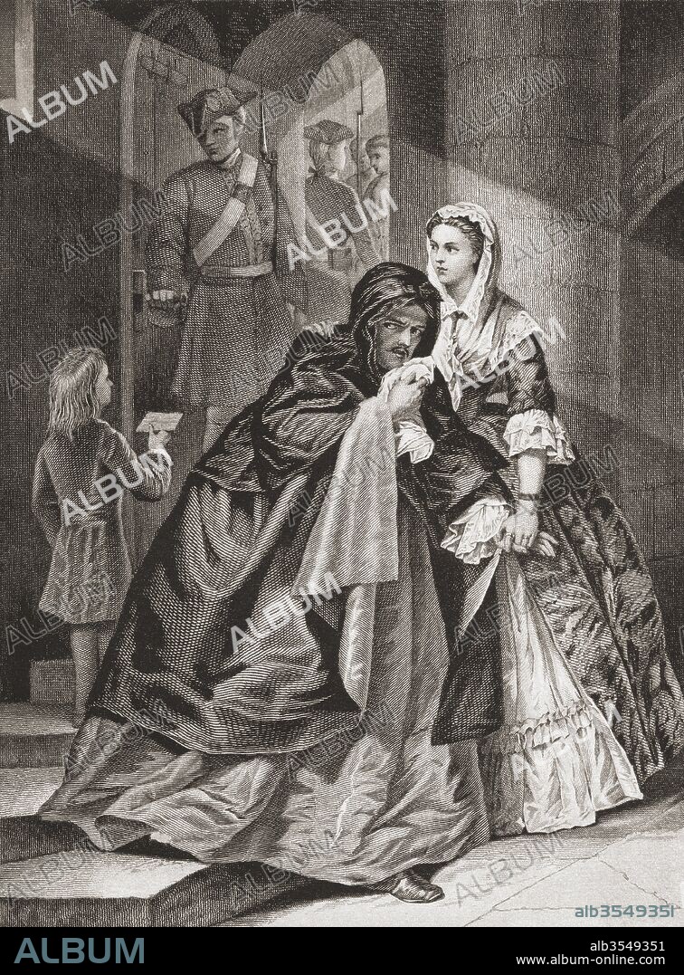 The escape of Lord Nithsdale, disguised as a woman, from the Tower of London, 1716. William Maxwell, 5th Earl of Nithsdale, 1676 – 1744. Catholic nobleman. From English and Scottish History, published 1882.
