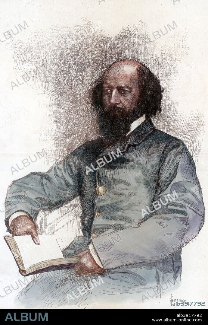 Alfred Lord Tennyson (1809-1892), English poet, 1884. Tennyson was one of England's most popular poets and its Poet Laureate from 1850 until his death. From a supplement to The Illustrated London News, 19 January 1884 (hand coloured later).