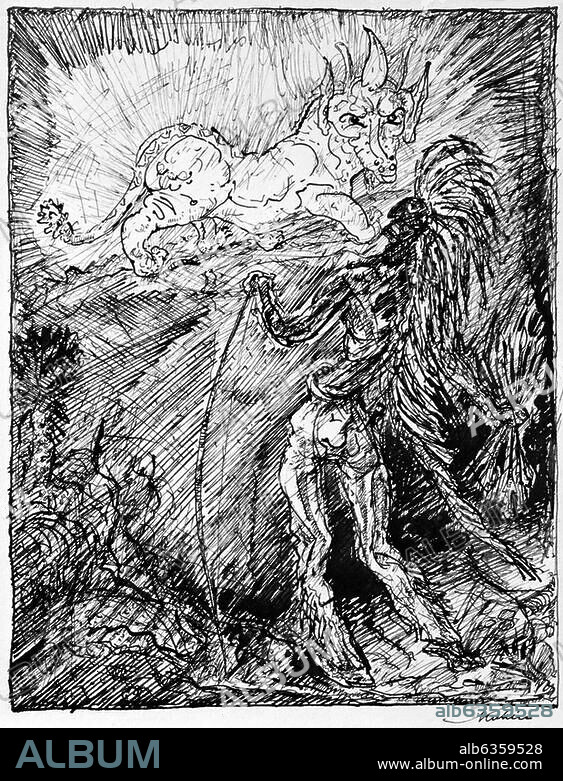 ALFRED KUBIN. Kubin, Alfred. 1877-1959. "Indianer", um 1920. Tuschfeder auf Papier, 35,7 × 26,2 cm. Inv. KS 286. Linz, Museum of Upper Austria.