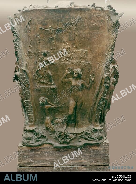 zu: Beethoven, Ludwig van; Komponist. 1770-1827. Beethoven-Denkmal. Skulptur, 1897/1902, von Max Klinger. (1857-1920). Rückseite des Bronzethrones. "Geburt der Venus" und "Kreuzigung". Leipzig, Museum der Bildenden Künste.
