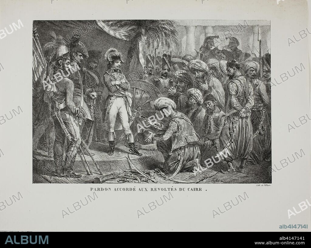 Pardon Granted to the Cairo Rebels. Denis Auguste Marie Raffet (French, 1804-1860); printed by François le Villain (French, active 19th century). Date: 1827. Dimensions: 207 × 304 mm (image); 295 × 395 mm (sheet). Lithograph in black on ivory wove paper. Origin: France.