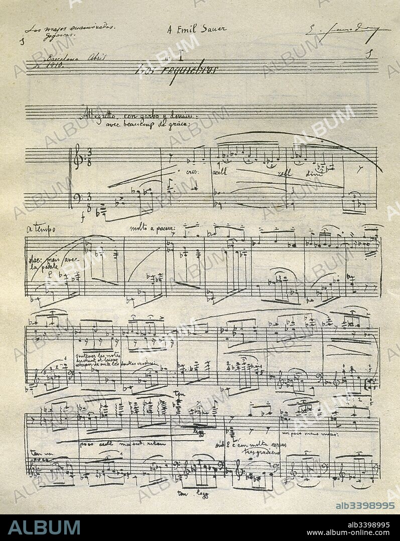 Enrique Granados (1867-1916). Spanish composer and pianist. Goyescas (Los Majos Enamorados), Goyescas (The Gallants in Love). First page of the piano suite. Autograph manuscript. Barcelona, 1910.