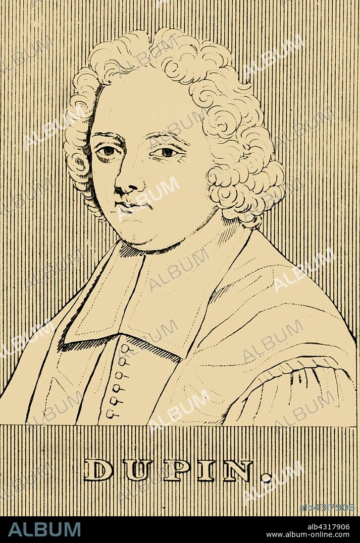 'Dupin', (1657-1719), 1830. Louis Ellies Dupin (1657-1719)  French ecclesiastical historian. From "Biographical Illustrations", by Alfred Howard. [Thomas Tegg, R. Griffin and Co., J. Cumming, London, Glasgow and Dublin, 1830].