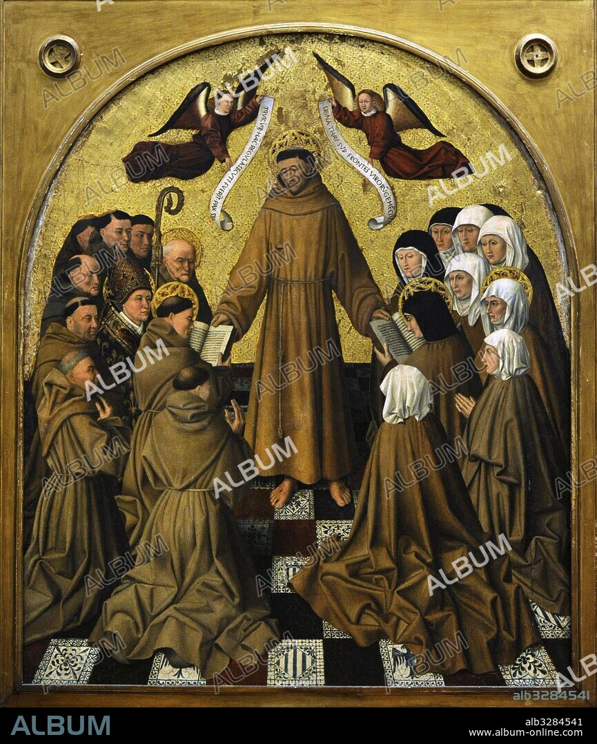 Saint Francis of Assisi (Giovanni di Pietro Bernardone) (1182-1226). Founder of the Franciscan Order. Saint Francis delivers the rule, around 1445. Painting by Colantonio (1440-1470). Bourbon Collection. National Museum of Capodimonte. Naples. Italy.