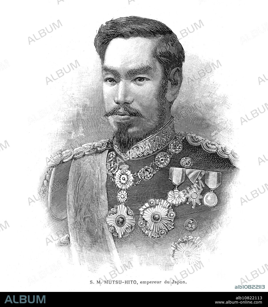 [ 1890s Japan - Japanese Emperor Meiji ] Emperor Meiji (18521912), the 122nd Emperor of Japan. Published in the French illustrated weekly L'Illustration on September 29, 1894 (Meiji 27). 19th century vintage newspaper illustration.