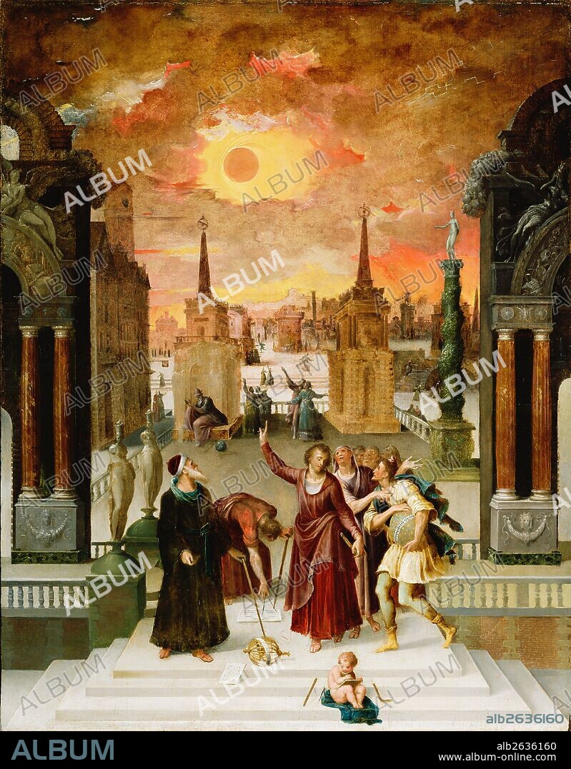 Dionysius the Areopagite Converting the Pagan Philosophers; Antoine Caron, French, 1521 - 1599; 1570s; Oil on panel; Unframed: 92.7 x 73 cm (36 1/2 x 28 3/4 in.), Framed: 123.8 x 103.5 x 8.9 cm (48 3/4 x 40 3/4 x 3 1/2 in.).