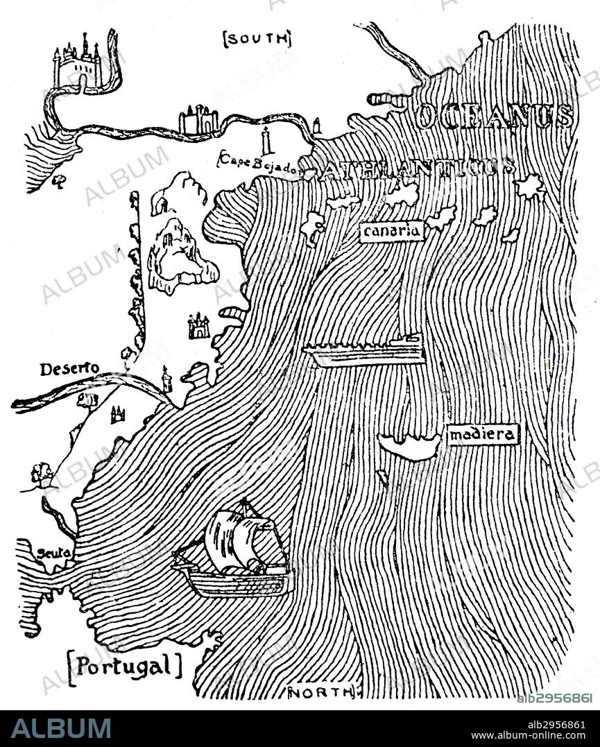 Africa - from Ceuta to Madeira, the canaries and Cape Bojador. From Fra Mauro's map, 1457.