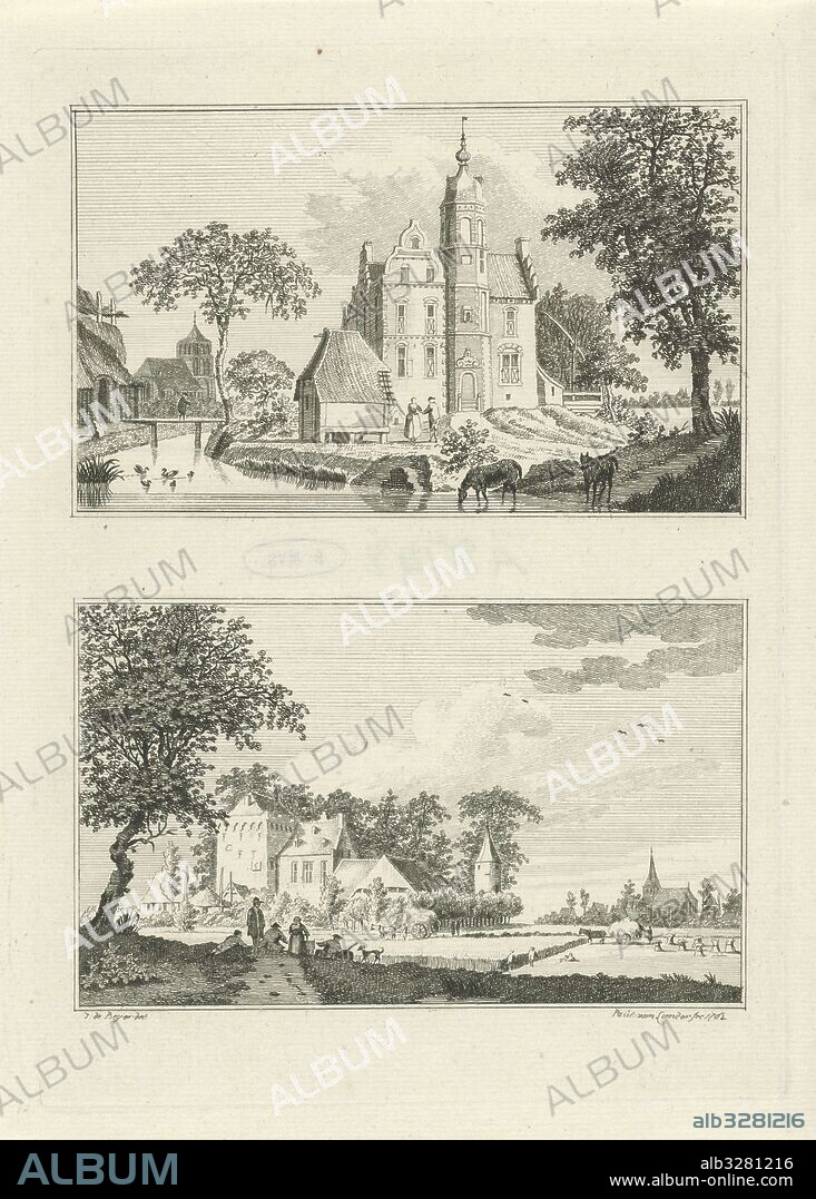 Castle Poelwijk in Oud Zevenaar and House Rijswijk in Groessen, The Netherlands, Paulus van Liender, 1762.