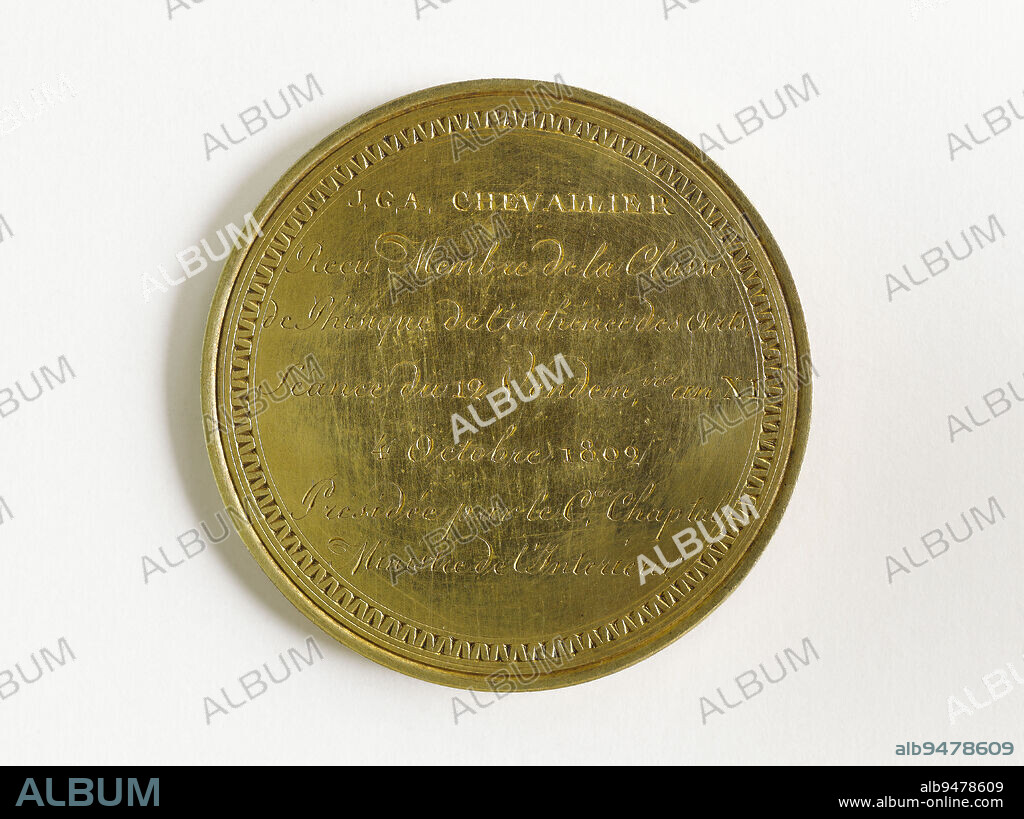 Medal of reception at the Athénée des arts by Jean-Gabriel-Augustin Chevallier (1778-1848), optician, October 4, 1802, Duvivier, Pierre Simon Benjamin, In 1802, Numismatics, Medal, Dimensions - Work: Diameter: 5.6 cm, Weight (type dimension): 64.4 g.