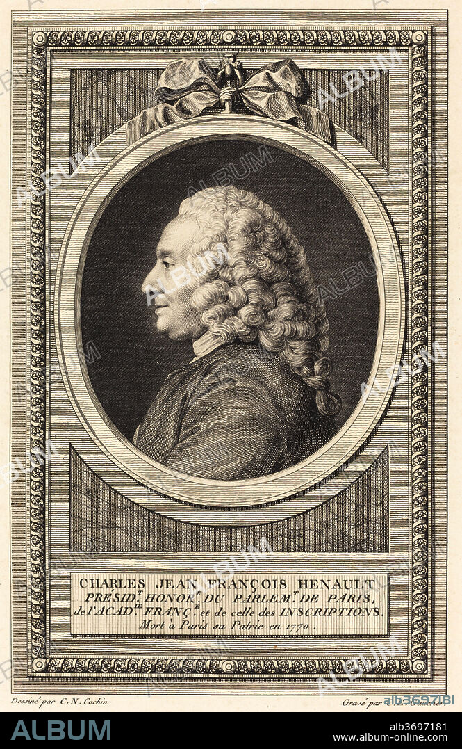 CHARLES-ETIENNE GAUCHER AFTER CHARLES-NICOLAS COCHIN II. Charles Jean Francois Henault. Dimensions: sheet (trimmed within plate mark): 31.3 x 23.9 cm (12 5/16 x 9 7/16 in.). Medium: engraving and etching on laid paper.
