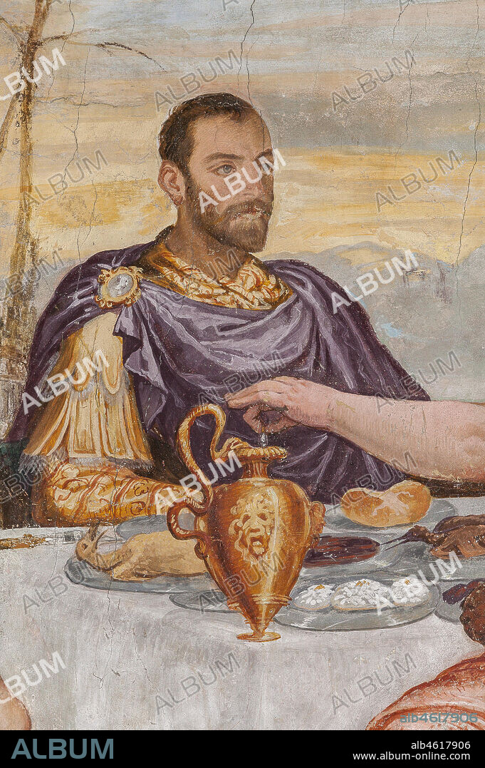 Thiene, Villa Porto Colleoni (also known as Castle in Thiene), Camerone: "The Banquet of Cleopatra", frescoes by Giovanni Antonio Fasolo (c. 1560-1565). Detail.