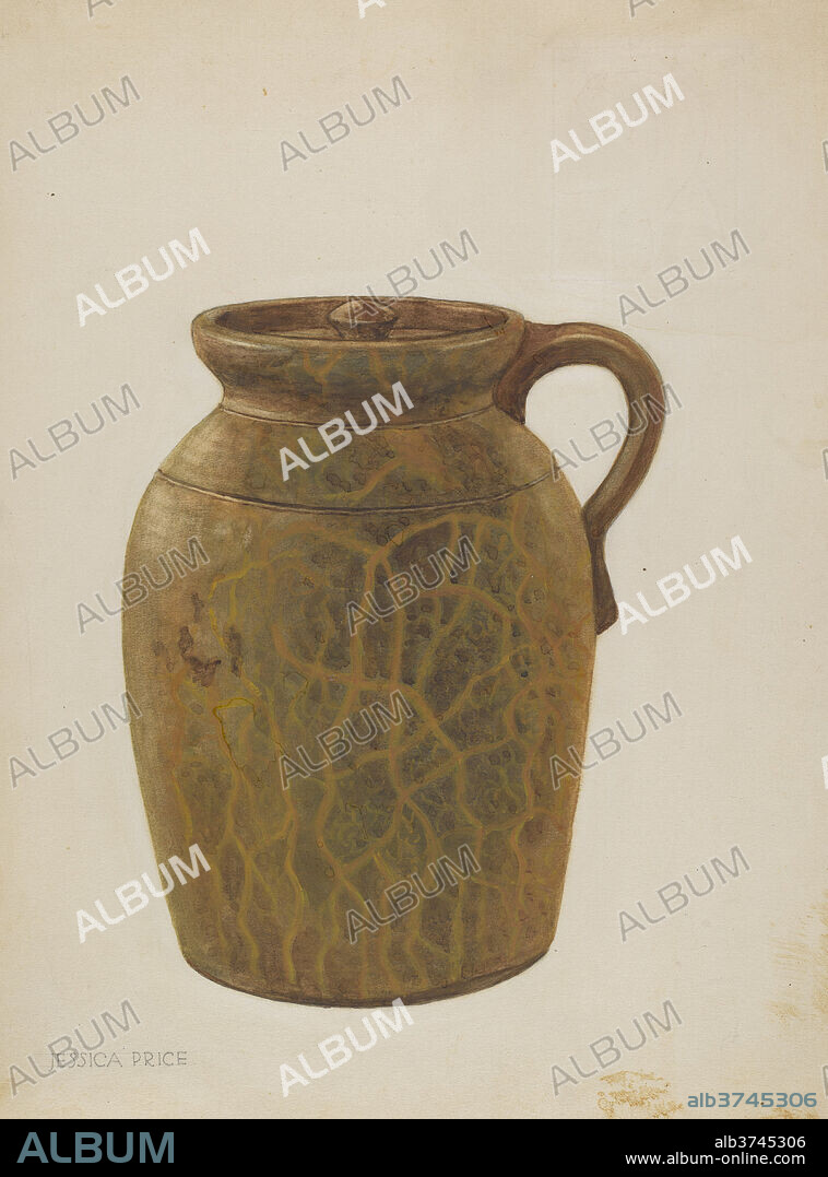 JESSICA PRICE. Jar with Cover. Dated: c. 1937. Dimensions: overall: 30.1 x 22.3 cm (11 7/8 x 8 3/4 in.)  Original IAD Object: 8 1/4" High  5" Diameter(base). Medium: watercolor, gouache, and graphite on paper.