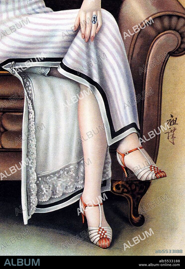 Foot binding, although notionally banned after the fall of the Qing Empiore in in 1911, continued in some remote areas for quite a few years under the Chinese Republic (1911-1949). Not so in Shanghai, always the arbitor of modern tastes and fashion. As a consequqnce, by the mid-1930s, Shanghai’s Zhejiang Road, Fujian Road and Nanjing Road had over one hundred shoe stores between them, with highly skilled shoemakers copying western styles, the most popular among these being high heels and open toe leather shoes. A Shanghainese woman, dressed in qipao and walking in high heels, became the iconic look of the age, and these two kinds of footwear continued to be changed and innovated upon, becoming staples of the Shanghai fashion world.