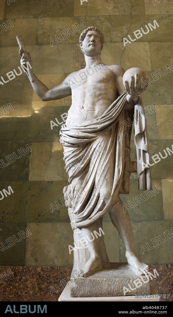 Statue of the Roman Emperor Hadrian, first half of 2nd century. Hadrian (Publius Aelius Hadrianus) (76-138) was Emperor from 117 until his death. He founded the city of Antinopolis in Egypt and is best remembered in Britain for the construction of the fortified wall that bears his name built across the north of England to keep out barbarian raiders. Found in the collection of The Hermitage, St Petersburg.