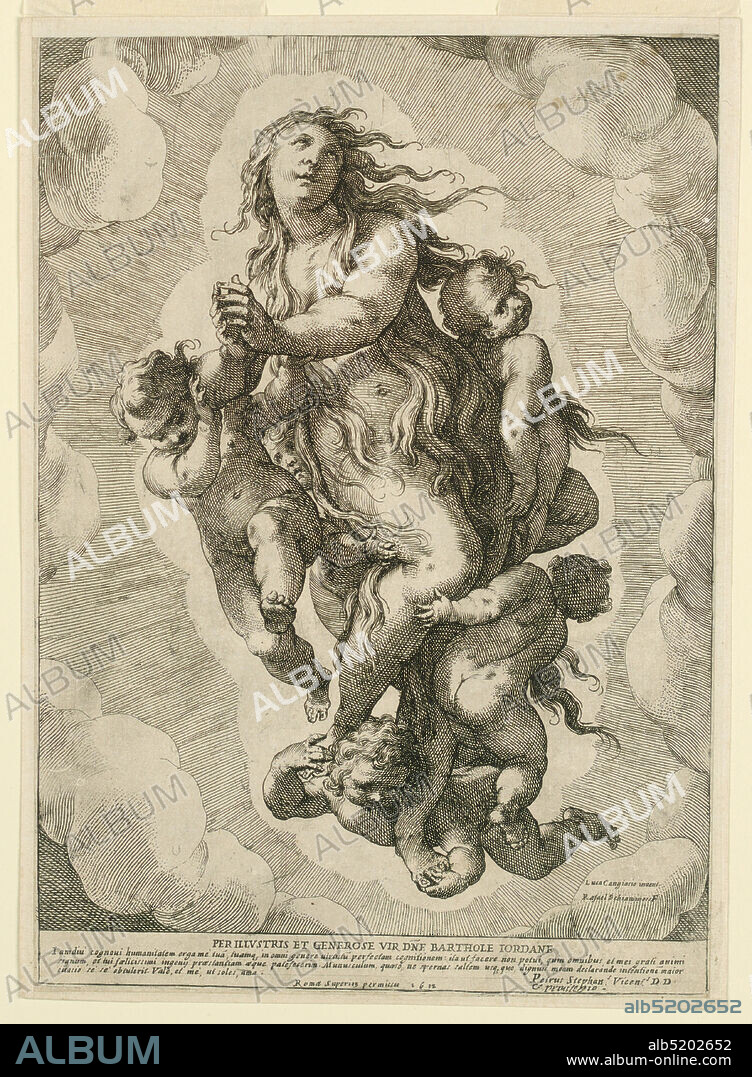 The Ascension of Mary Magdalene, Niccolò Francesco Maffei, Italian, 1590 - 1670, Engraving on paper, The Magdalene being borne aloft by putti, in a circle of clouds., Rome, Italy, ca. 1550, Print, Print.