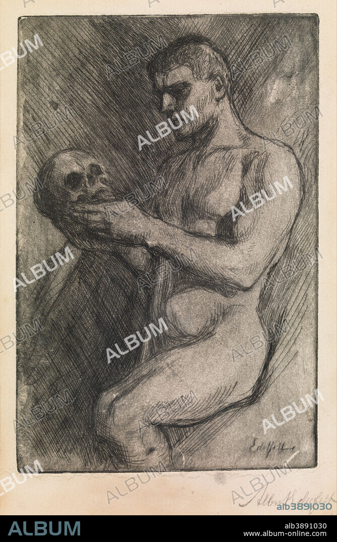 EDELFELT ALBERT. Naked man and skull. Date/Period: 1890 - 1905. Print. Etching.
