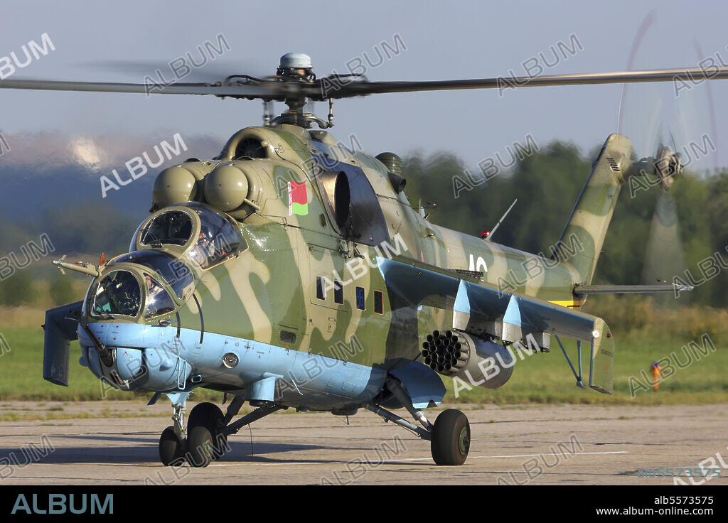 Mil Mi-24V attack helicopter of Belarus Air Force during Exercise Aviadarts 2018.