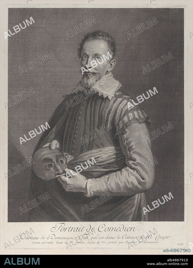 NICOLAS DE LARMESSIN. Portrait of a Comedian: portrait of Francesco Andreini holding a mask, 1729-40.