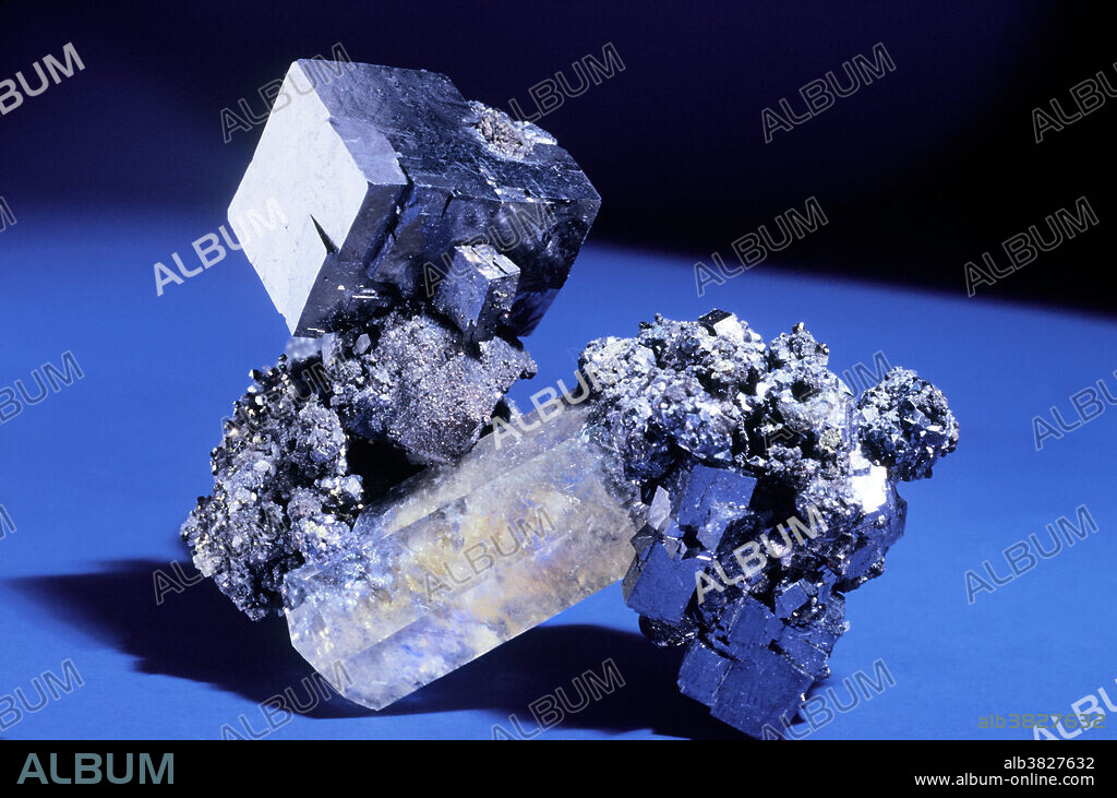 Galena is lead sulfide and the world's chief ore of lead. It is metallic, brittle and typically forms cube-shaped crystals in hundreds of localities. Galena has perfect cubic cleavage, and when broken nearly all the small bits can be seen to display a cube shape. The area underground in the vicinity of St. Joe, Missouri is host to a number of lead and zinc mines, in which galena, sphalerite, calcite and fluorite are abundant and well crystallized.