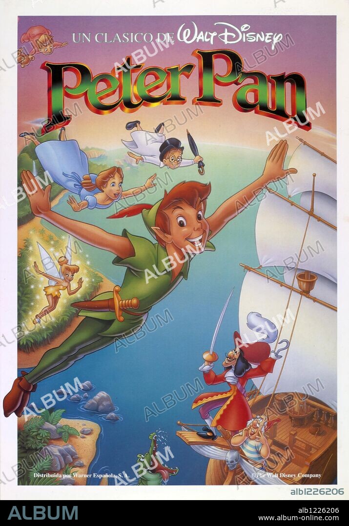 Poster of PETER PAN, 1953, directed by HAMILTON LUKE and WILFRED JACKSON. Copyright WALT DISNEY PRODUCTIONS.