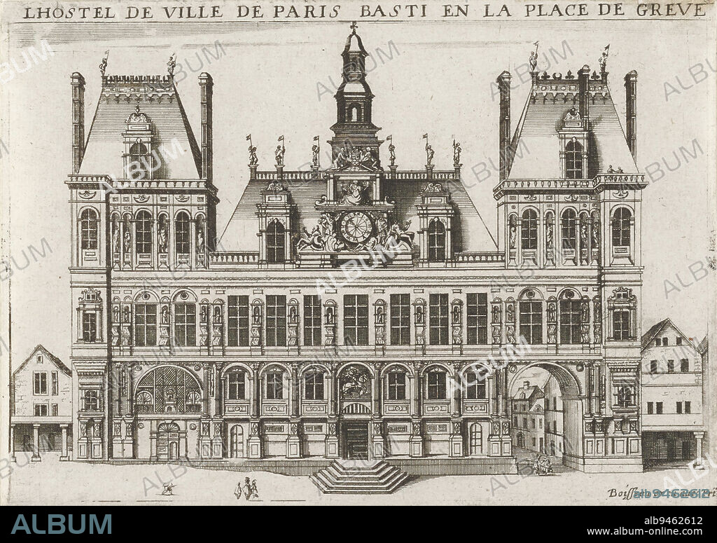 L'Hostel de Ville de Paris, Basti en la Place de Greve, 17th century, Jean Boisseau, French, c.1600 - 1650, 5 7/8 x 8 1/4 in. (14.92 x 20.96 cm) (image, sheet), Etching, France, 17th century.