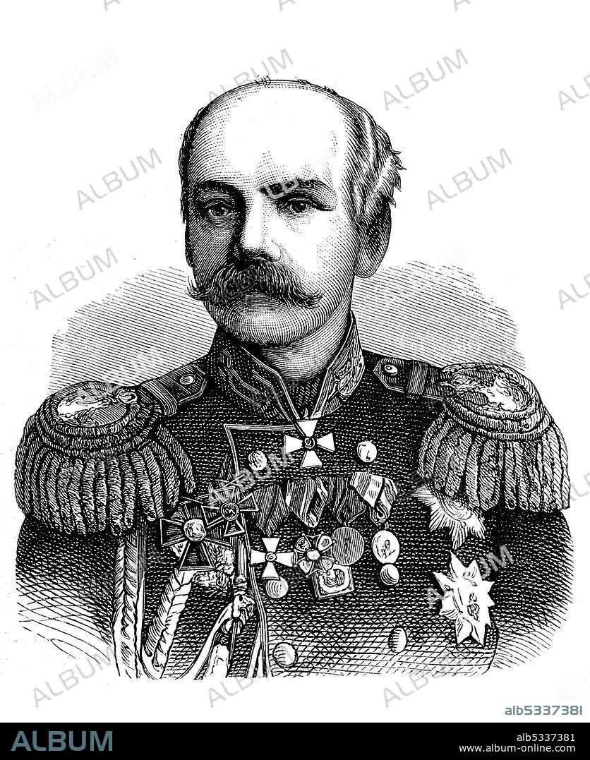 Konstantin Petrovich von Kaufmann, March 3, 1818 - May 16, 1882, was a general in the Russian army  /  Konstantin Petrowitsch von Kaufmann, 3. März 1818 - 16. Mai 1882, war ein General der russischen Armee, Historisch, historical, digital improved reproduction of an original from the 19th century / digitale Reproduktion einer Originalvorlage aus dem 19. Jahrhundert.