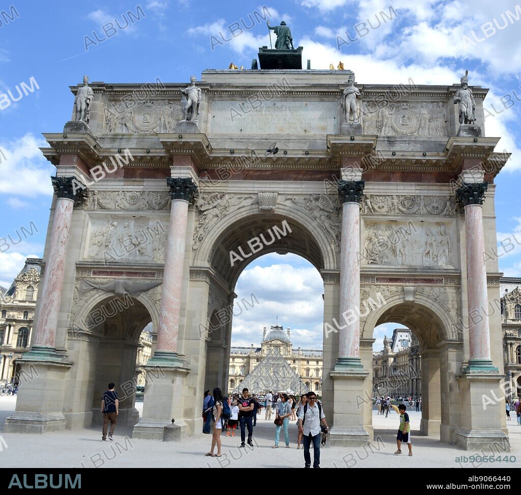 The Arc de Triomphe du Carrousel is a triumphal arch in Paris, located in the Place du Carrousel on the site of the former Tuileries Palace. It was built between 1806 and 1808 to commemorate Napoleon's military victories of the previous year.