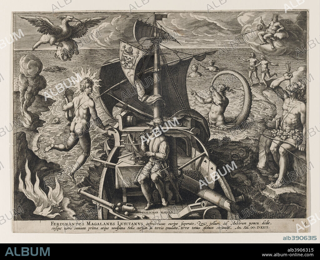 JAN VAN DER STRAET, CALLED STRADANUS. Ferdinandes Magalanes Lusitanus, plate 4 from "Americae Retectio". Date/Period: 1580s. Print. Engraving on off white laid paper.