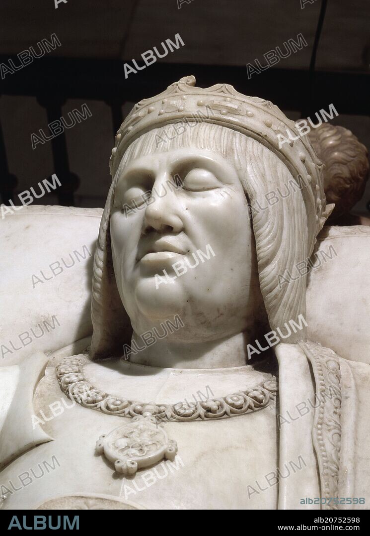 DOMENICO FANCELLI. SEPULCRO DE LOS REYES CATOLICOS - DETALLE DE LA CABEZA DE FERNANDO EL CATOLICO - 1517 - ESCULTURA RENACENTISTA.
