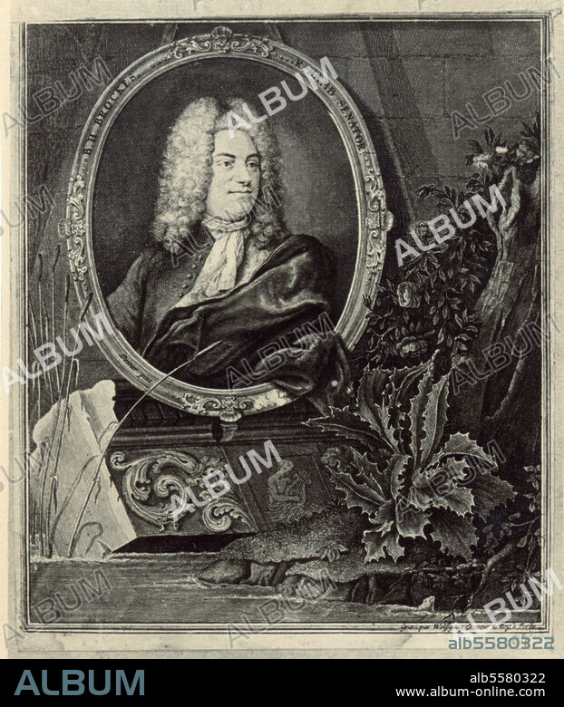 Barthold Heinrich Brockes (also: Hinrich). German poet; Lawyer: Hamburg Councilor and Diplomat. Hamburg 22.9.1680 - ebenda 16.1.1747. Portrait. Copper engraving by Wolffgang, 18th century.