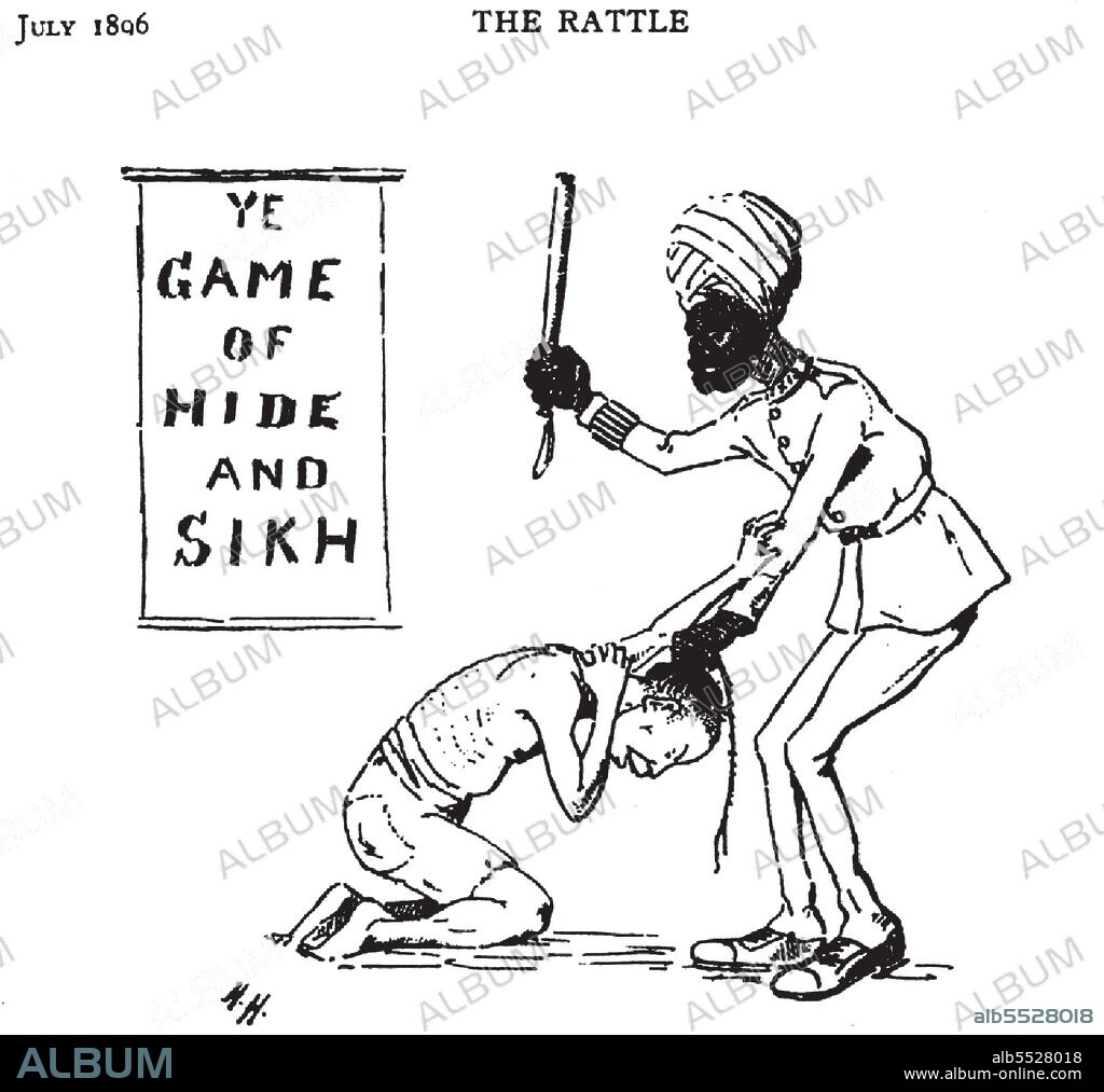 In a clear case of 'divide and conquer' the British famously - infamously from a Chinese perspective - used Sikh policeman to control - and often brutalise - Chinese citizens of their Far Eastern colonial settlements. The result was that Sikhs became associated with aggression and violence in the Chinese world view. This cartoon by 'H.H.' nicely sums up the colonialist and frankly racist colonial British values of the time.