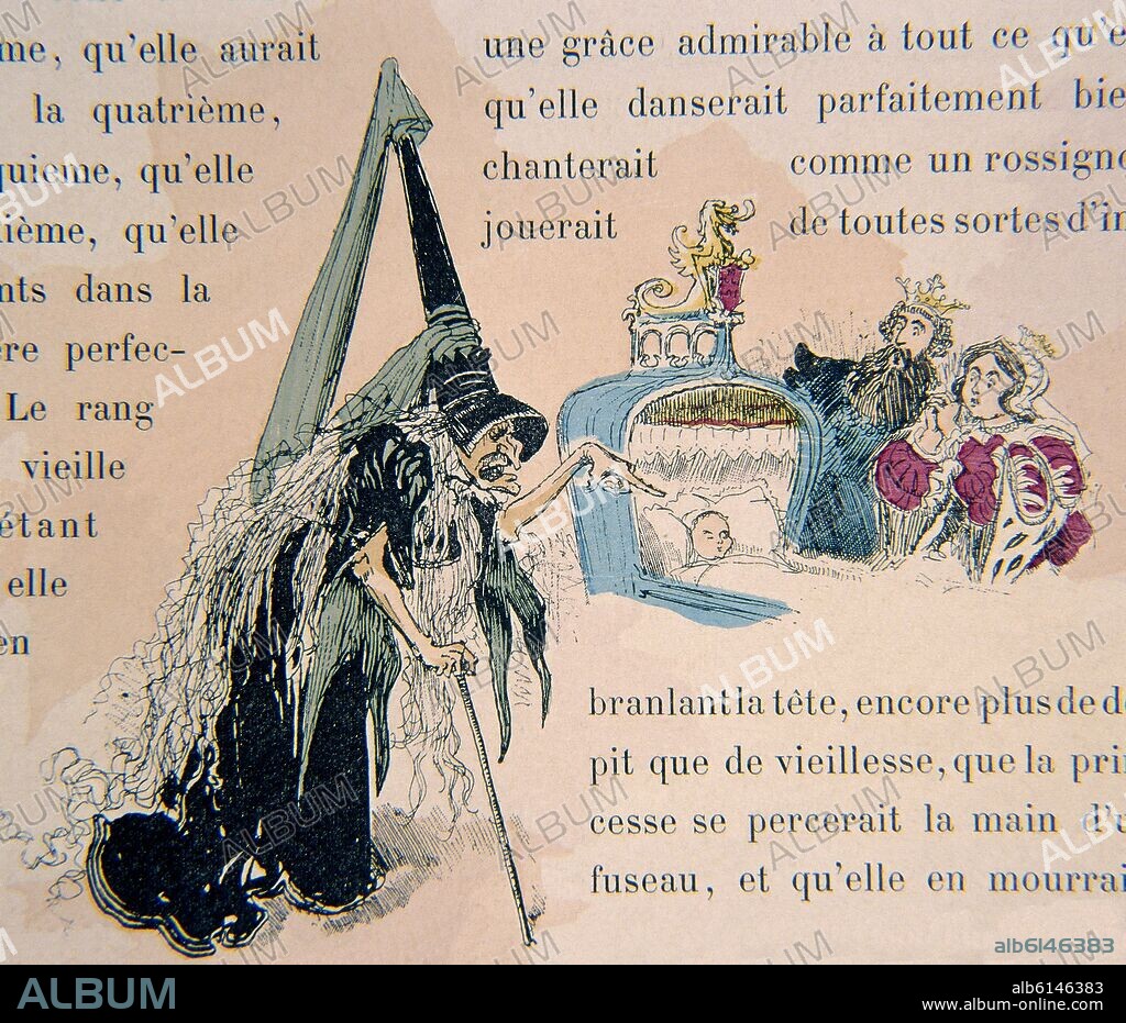 ALBERT ROBIDA. LA BELLA DURMIENTE - HADA MALA - DIBUJO DEL CUENTO DE PERRAULT.