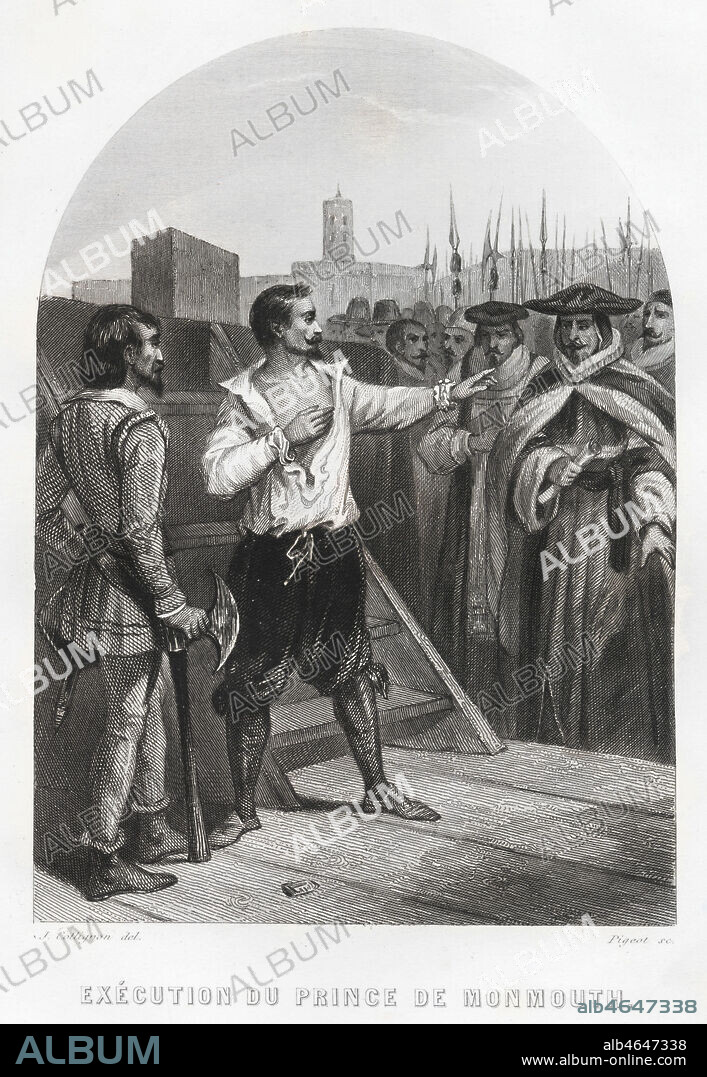 Execution de James SCOTT, Prince de MONMOUTH (1649-1685). Illustration de 1845 par M. MARCKL pour Les prisons de l'Europe par Jules ALBOISE et Auguste MAQUET (1813-1888). Credit : Coll. Jonas/KHARBINE-TAPABOR.