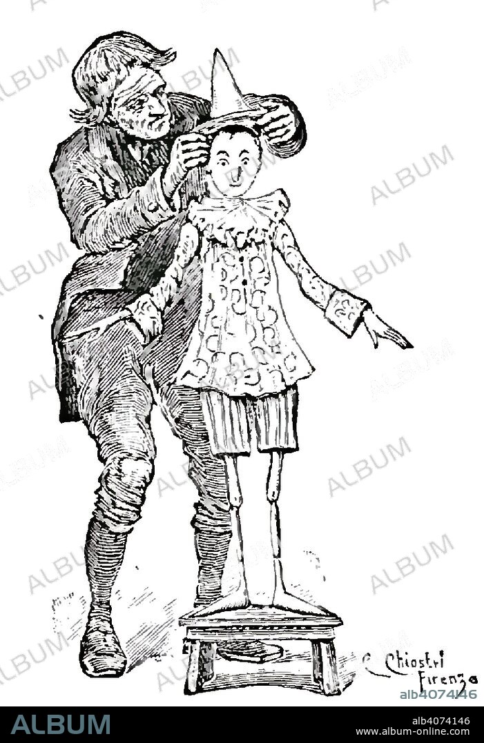 Illustrations from "Le avventure di Pinocchio, storia di un burattino", Carlo Collodi, Bemporad & figlio, Firenze 1902 (Drawings and engravings by Carlo Chiostri, and A. Bongini).