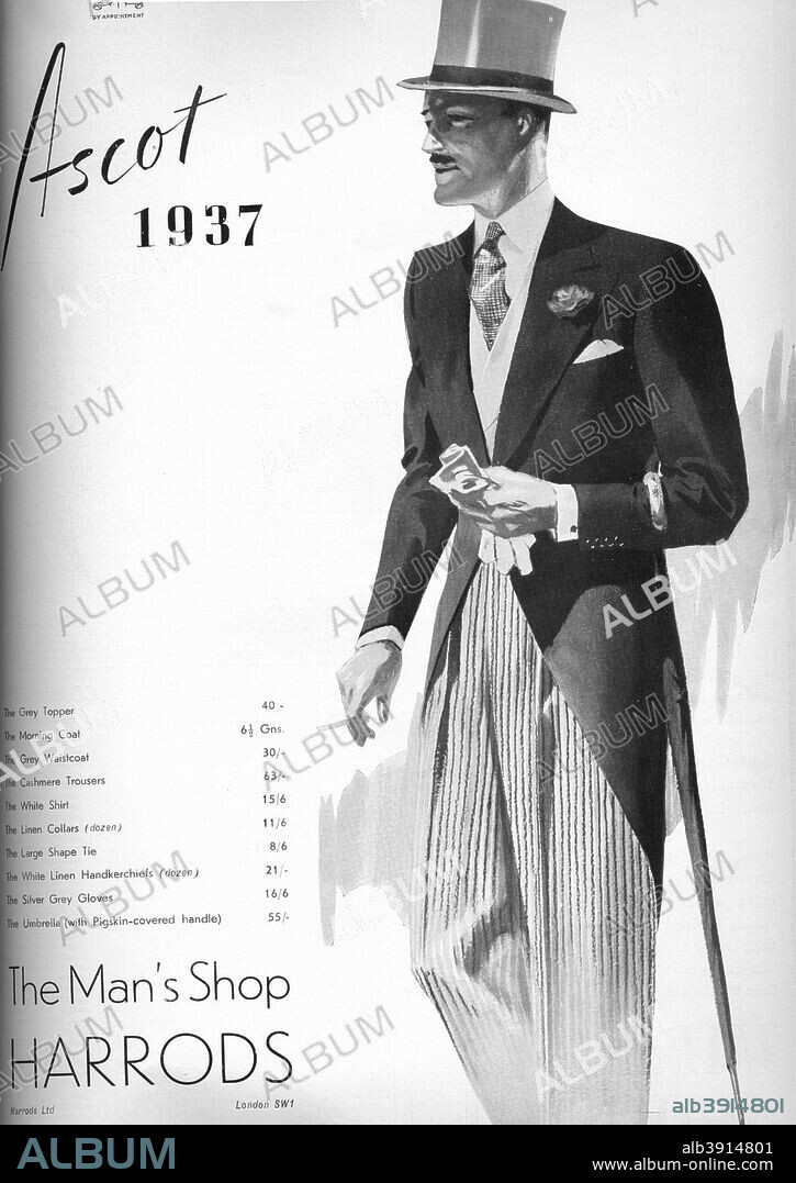 'Harrods: The Man's Shop - Ascot 1937', 1937. From The Sphere - Coronation Record Number. [The Sphere, London, 1937].