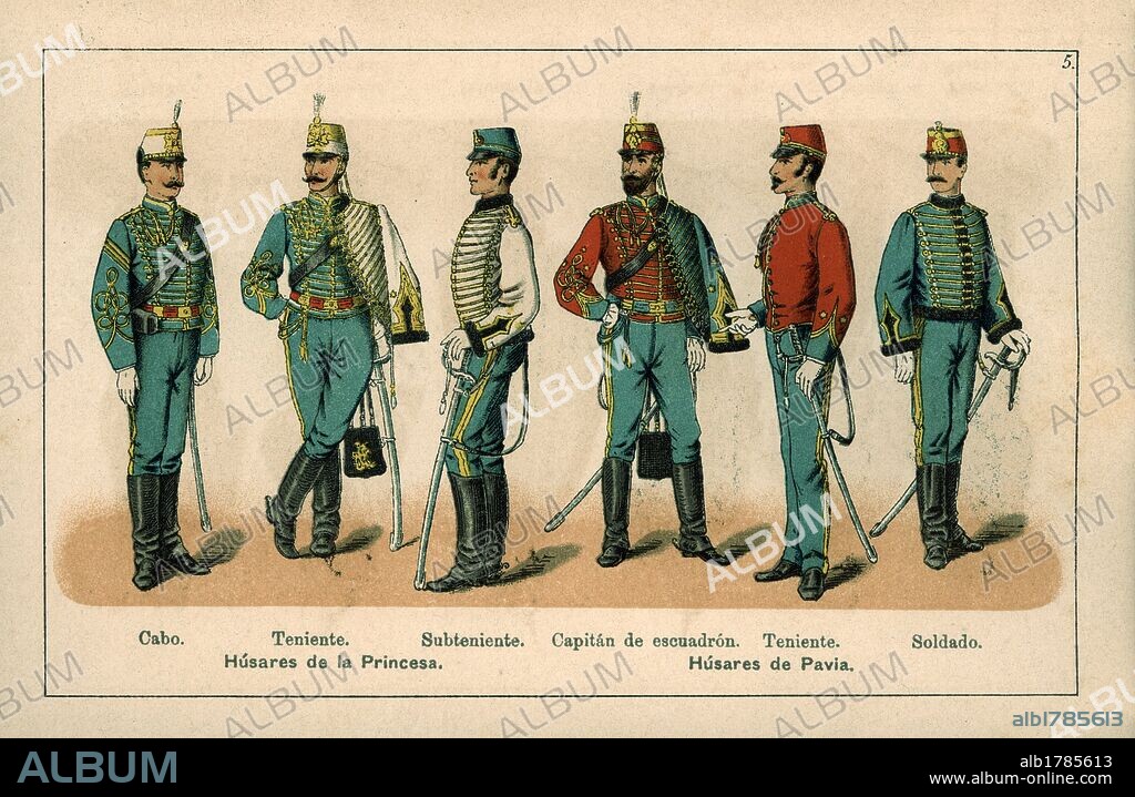 Uniformes del Ejército español. Año 1888. Húsares de la Princesa y de Pavía.