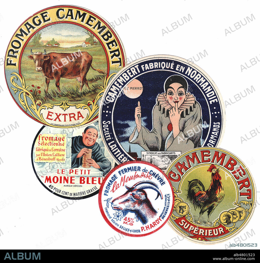 Collection d'etiquettes de fromages debut XXeme siecle. Credit Collection KHARBINE TAPABOR.