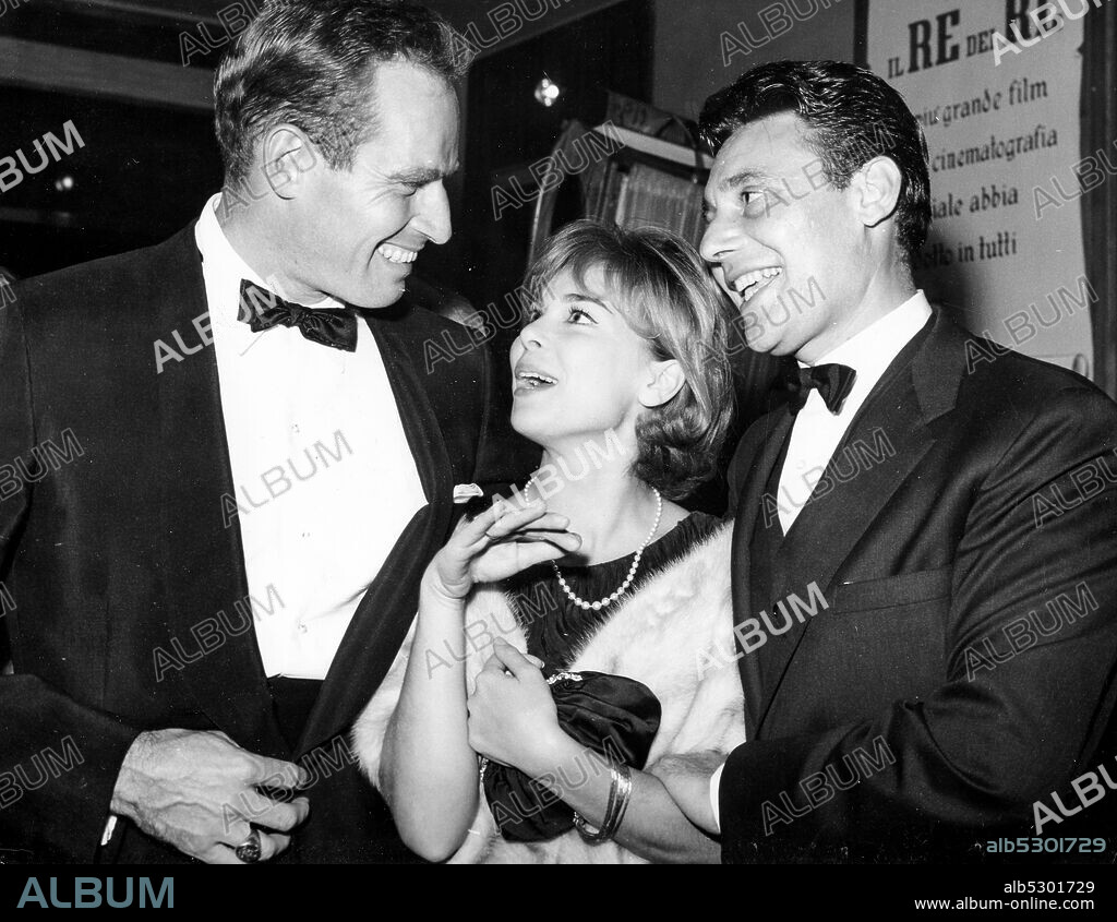 Charlton heston. gabriella pallotta. harry guardino. 60s. (Photo by: Marka/Universal Images Group via Getty Images).