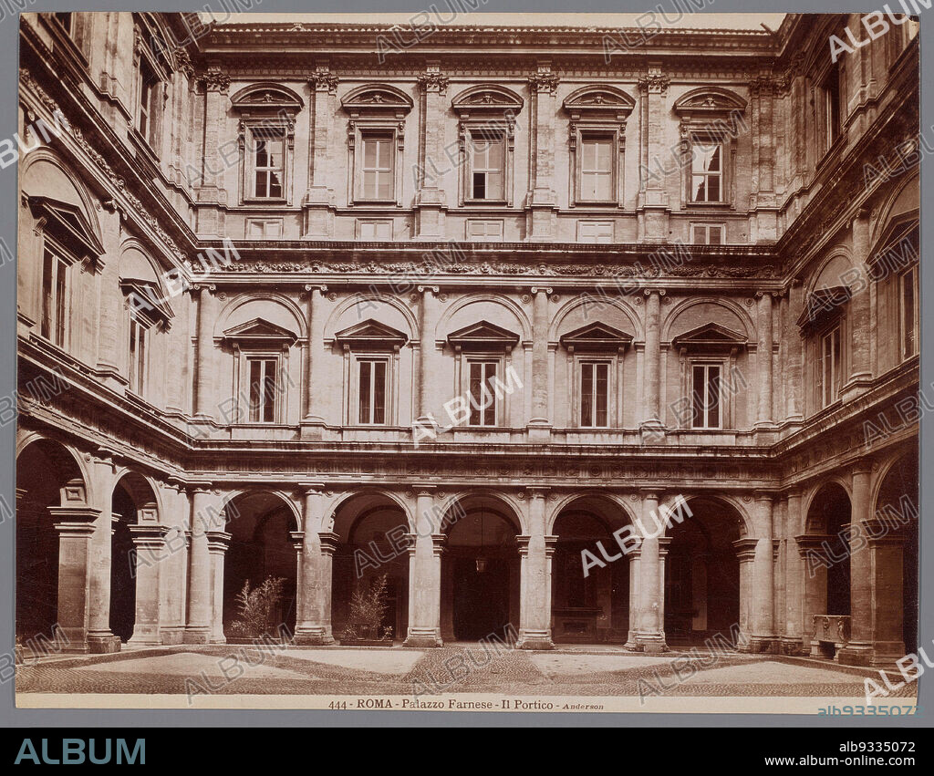 Portico of the Palazzo Farnese, Rome, Frontal view from courtyard of the Palazzo Farnese in Rome., James Anderson (mentioned on object), Rome, c. 1870 - c. 1880, photographic support, albumen print, height 204 mm × width 263 mm.