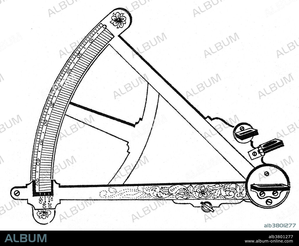 A sextant is an instrument used to measure the angle between any two visible objects. Its primary use is to determine the angle between a celestial object and the horizon which is known as the object's altitude. Making this measurement is known as sighting the object, shooting the object, or taking a sight and it is an essential part of celestial navigation. The angle, and the time when it was measured, can be used to calculate a position line on a nautical or aeronautical chart. Common uses of the sextant include sighting the sun at solar noon and sighting Polaris at night, to find one's latitude (in northern latitudes). A sextant can also be held horizontally to measure the angle between any two landmarks which allows for calculation of a position on a chart.