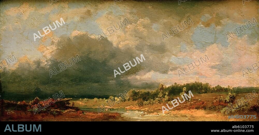 Spitzweg, Carl; 1808-1885. "Voralpenlandschaft (Motiv an der Amper)", 1860/1865. Öl auf Zigarrenkistenholz, 10,1 x 21 cm. Inv.Nr. MGS 4524.