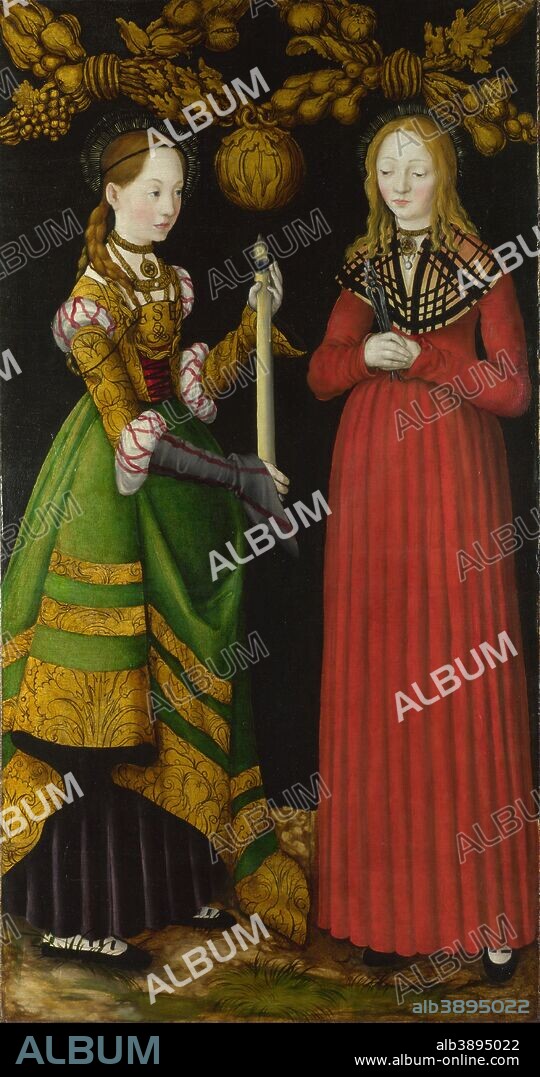 LUCAS CRANACH THE ELDER. Saints Genevieve and Apollonia. Painting. Oil on lime. Height: 120.5 cm (47.4 in); Width: 63 cm (24.8 in).