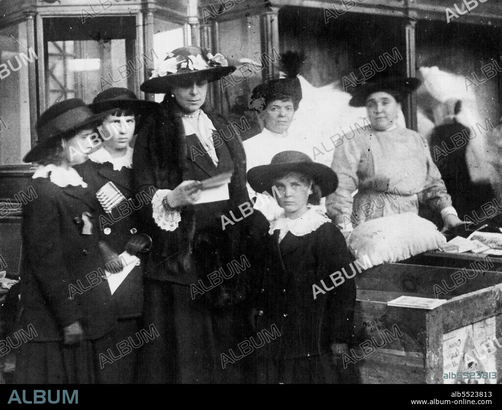 Princess Marina As A Girl -- A picture taken many years ago at a sale of work in Athens, showing Princess Helen of Greece with her three daughters (R to L) Princess Marina, Princess Olga and Princess Elizabeth.November 28, 1934. (Photo by Keystone).