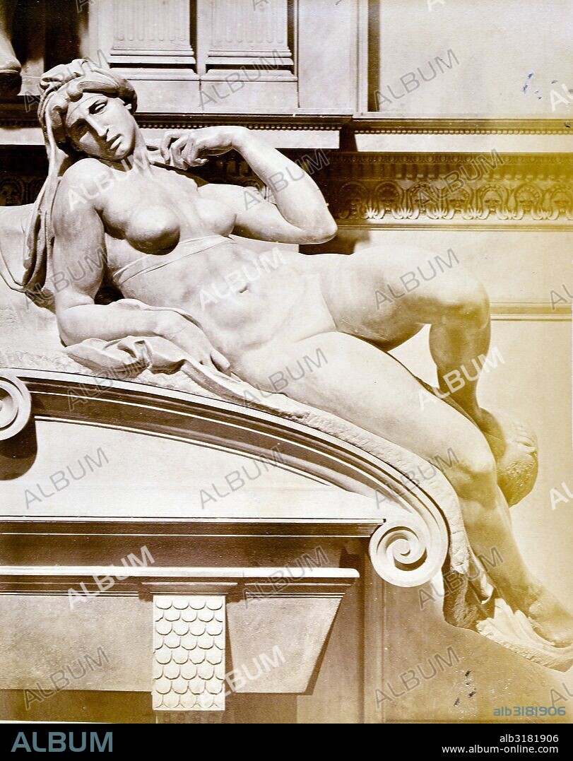MICHELANGELO. [Alegoría de la aurora, de Miguel Ángel, en la tumba de Lorenzo de Medici] L'aurora.